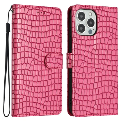 For iPhone 16 Pro Case Wrist Strap Flip PU Leather Phone Cover Crocodile Texture