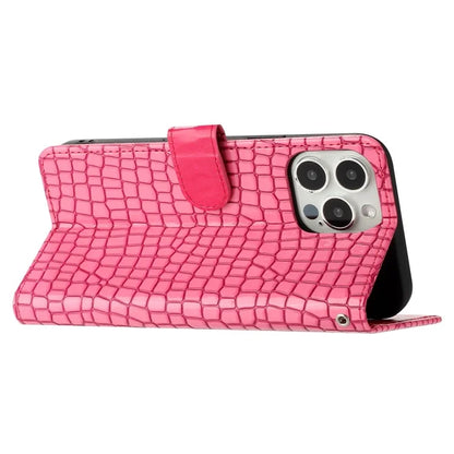 For iPhone 16 Pro Case Wrist Strap Flip PU Leather Phone Cover Crocodile Texture