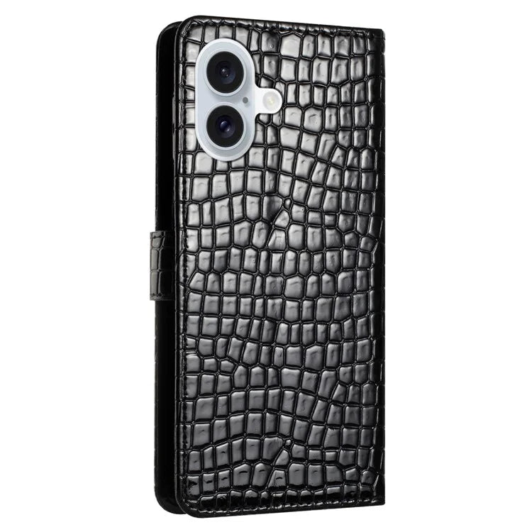 For iPhone 16 Case Flip Stand Leather Crocodile Texture Phone Cover