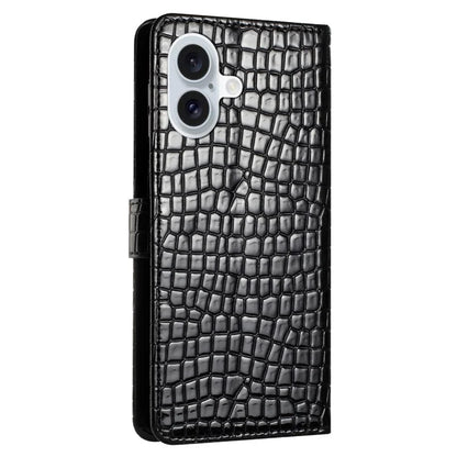 For iPhone 16 Case Flip Stand Leather Crocodile Texture Phone Cover