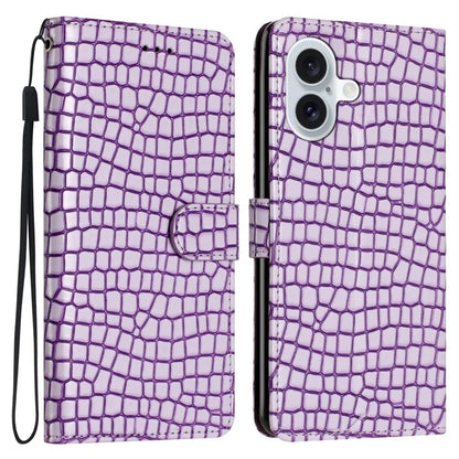 For iPhone 16 Case Flip Stand Leather Crocodile Texture Phone Cover