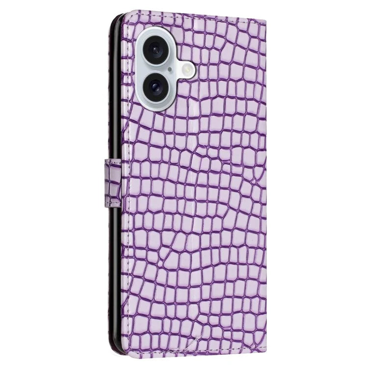 For iPhone 16 Case Flip Stand Leather Crocodile Texture Phone Cover