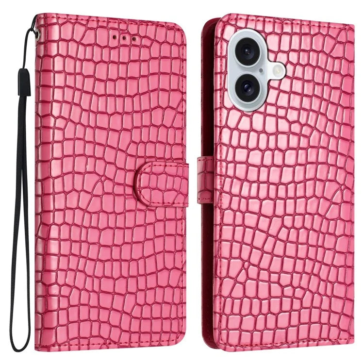 For iPhone 16 Case Flip Stand Leather Crocodile Texture Phone Cover
