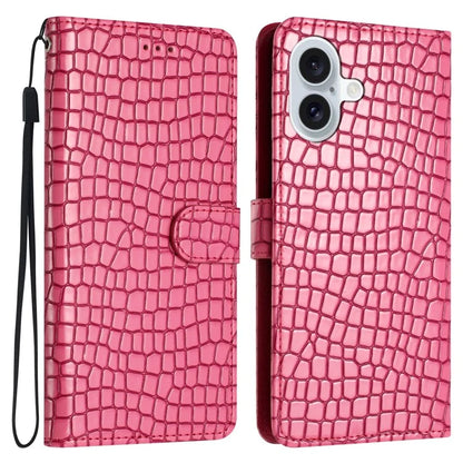For iPhone 16 Case Flip Stand Leather Crocodile Texture Phone Cover