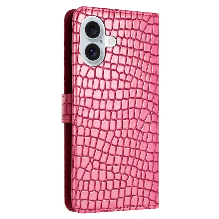 For iPhone 16 Case Flip Stand Leather Crocodile Texture Phone Cover