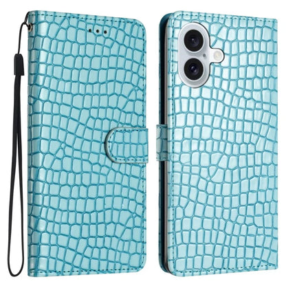 For iPhone 16 Case Flip Stand Leather Crocodile Texture Phone Cover