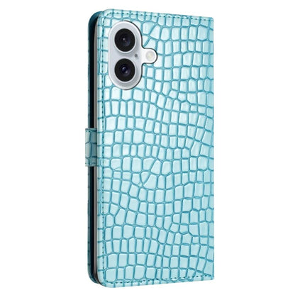 For iPhone 16 Case Flip Stand Leather Crocodile Texture Phone Cover
