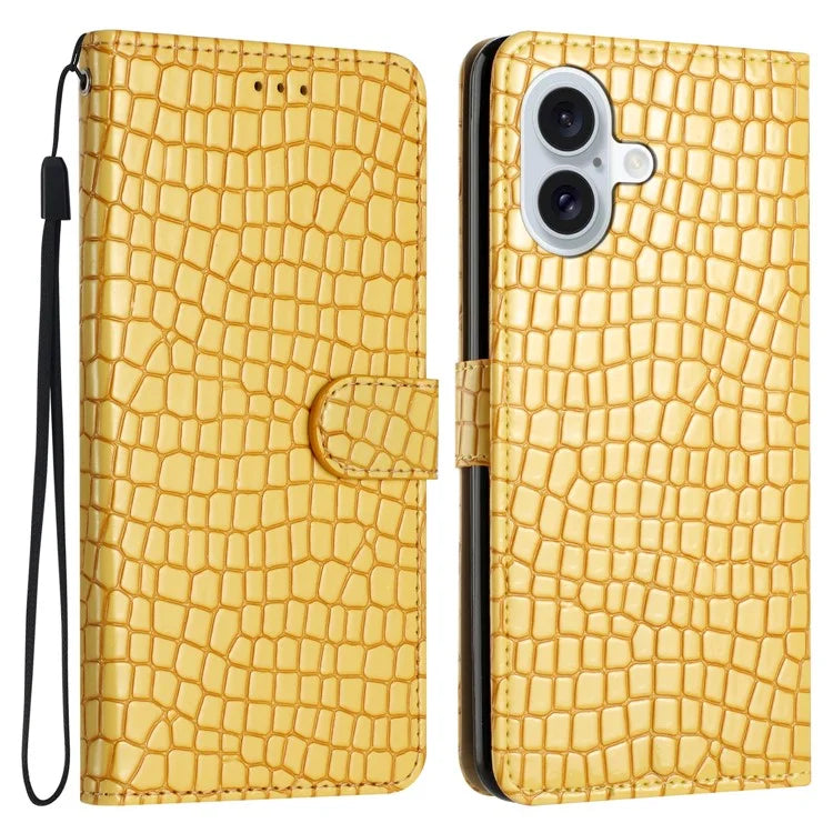 For iPhone 16 Case Flip Stand Leather Crocodile Texture Phone Cover