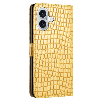 For iPhone 16 Case Flip Stand Leather Crocodile Texture Phone Cover