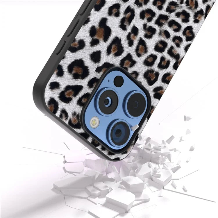 ABEEL For iPhone 16 Pro Case PU+TPU Back Phone Cover with Leopard Pattern