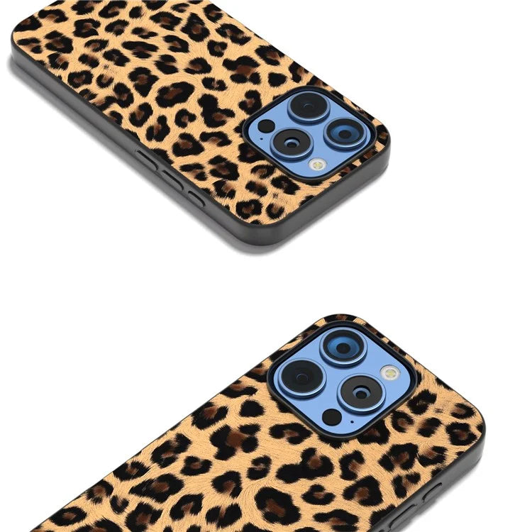 ABEEL For iPhone 16 Pro Case PU+TPU Back Phone Cover with Leopard Pattern