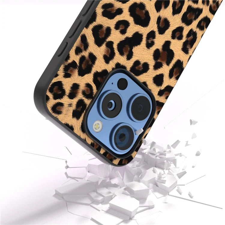 ABEEL For iPhone 16 Pro Case PU+TPU Back Phone Cover with Leopard Pattern