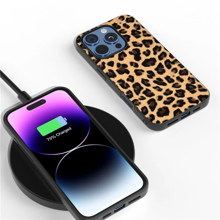 ABEEL For iPhone 16 Pro Case PU+TPU Back Phone Cover with Leopard Pattern