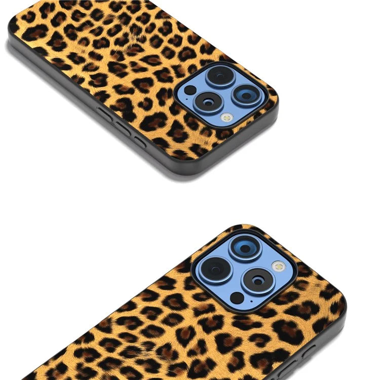 ABEEL For iPhone 16 Pro Case PU+TPU Back Phone Cover with Leopard Pattern