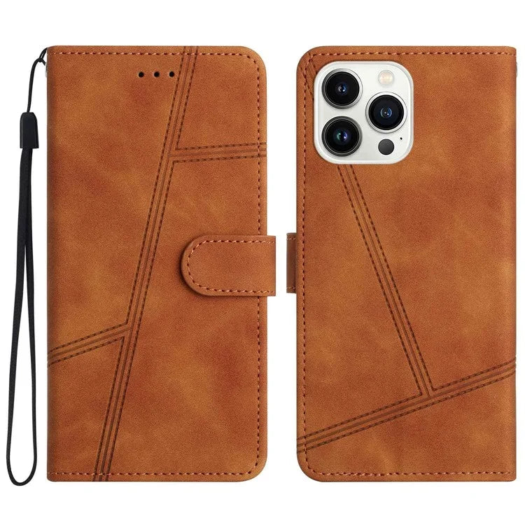 For iPhone 16 Pro Max Case Lines Imprinted PU Leather Wallet Phone Folio Cover