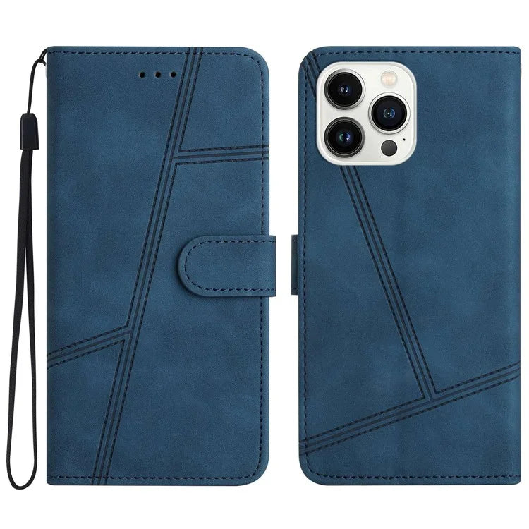 For iPhone 16 Pro Max Case Lines Imprinted PU Leather Wallet Phone Folio Cover