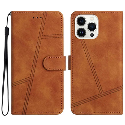 For iPhone 16 Pro Case Lines Imprinted PU Leather Stand Phone Cover