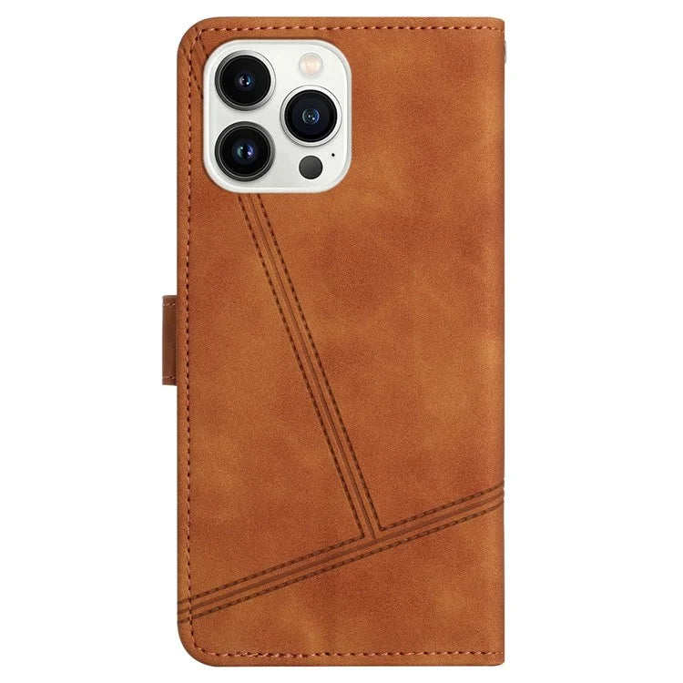 For iPhone 16 Pro Case Lines Imprinted PU Leather Stand Phone Cover