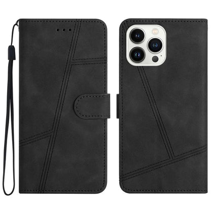 For iPhone 16 Pro Case Lines Imprinted PU Leather Stand Phone Cover