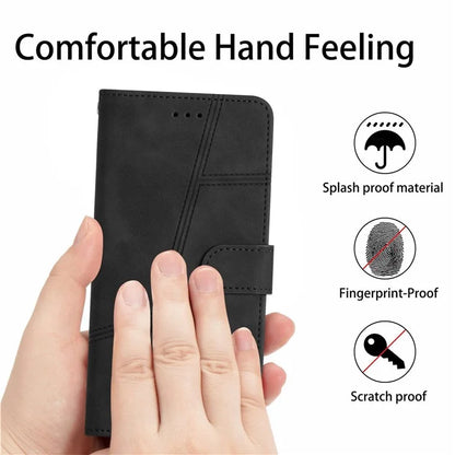 For iPhone 16 Pro Case Lines Imprinted PU Leather Stand Phone Cover