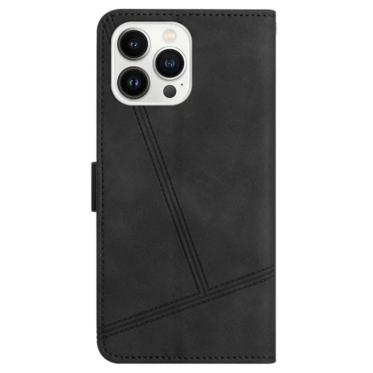 For iPhone 16 Pro Case Lines Imprinted PU Leather Stand Phone Cover
