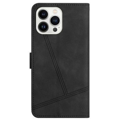 For iPhone 16 Pro Case Lines Imprinted PU Leather Stand Phone Cover