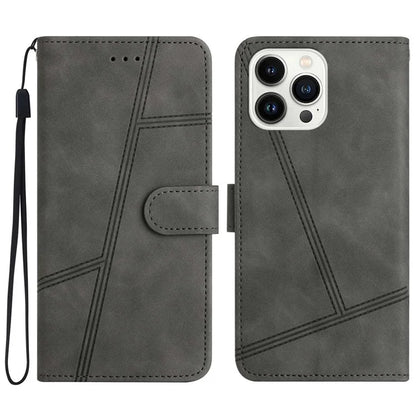 For iPhone 16 Pro Case Lines Imprinted PU Leather Stand Phone Cover