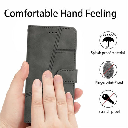 For iPhone 16 Pro Case Lines Imprinted PU Leather Stand Phone Cover