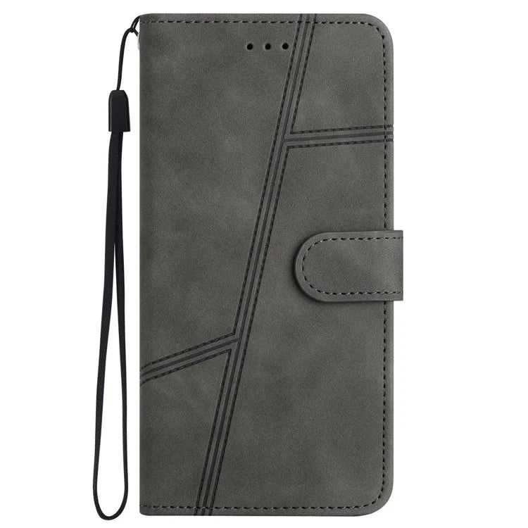 For iPhone 16 Pro Case Lines Imprinted PU Leather Stand Phone Cover
