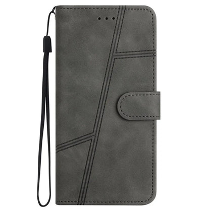 For iPhone 16 Pro Case Lines Imprinted PU Leather Stand Phone Cover