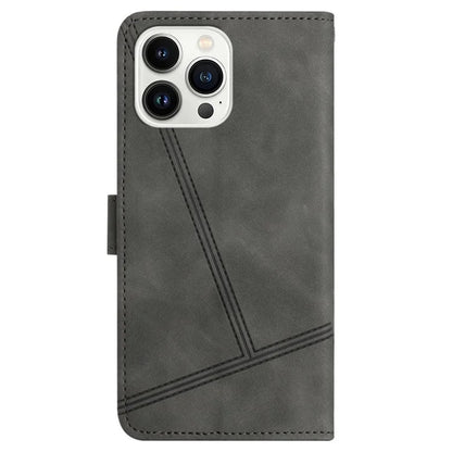 For iPhone 16 Pro Case Lines Imprinted PU Leather Stand Phone Cover