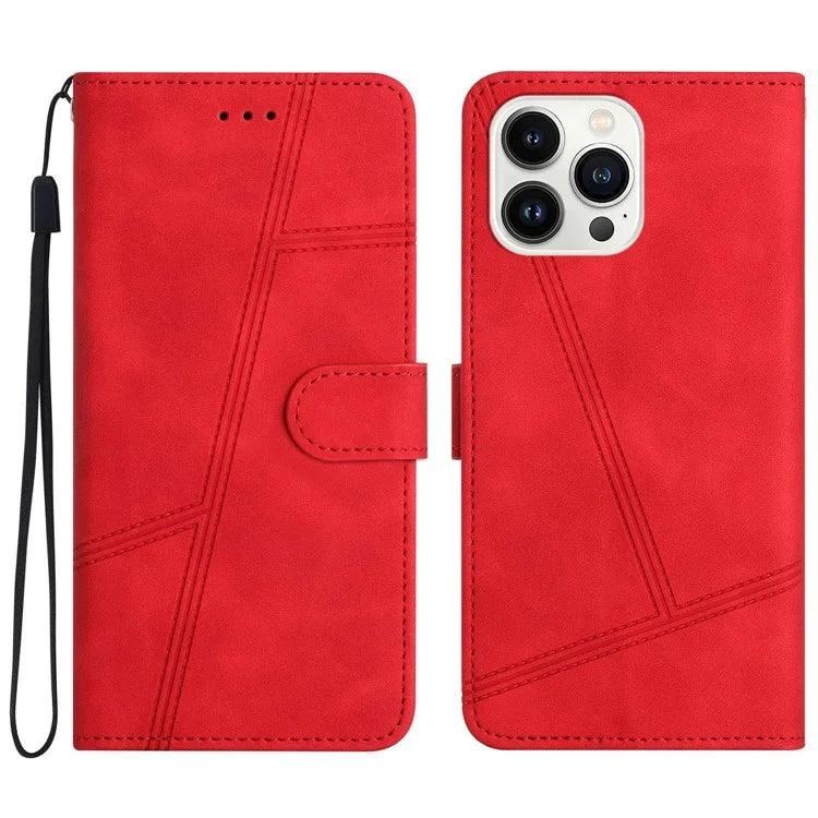 For iPhone 16 Pro Case Lines Imprinted PU Leather Stand Phone Cover