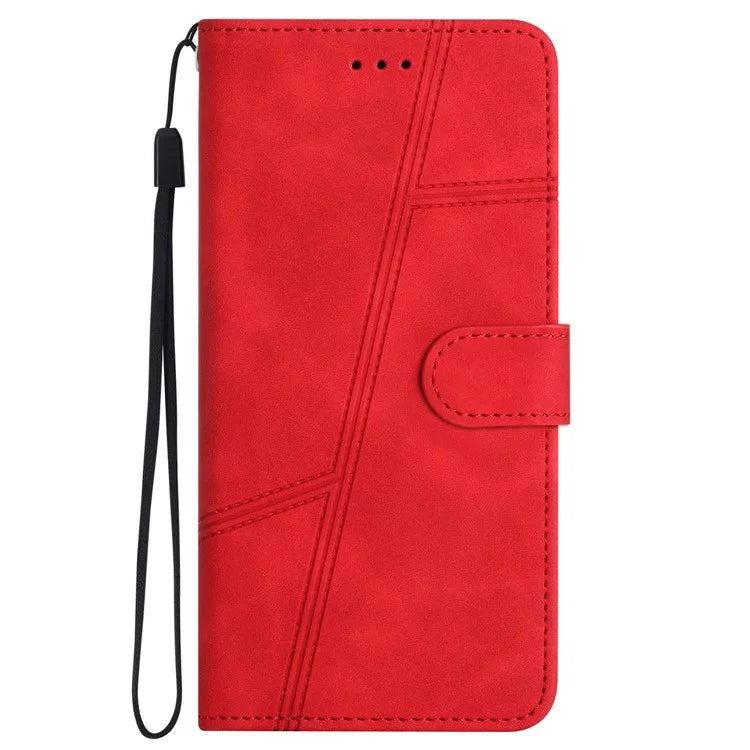 For iPhone 16 Pro Case Lines Imprinted PU Leather Stand Phone Cover