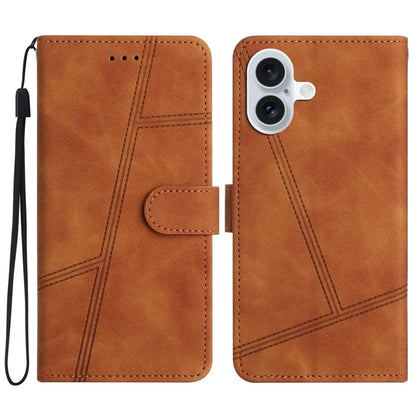 For iPhone 16 Plus Case PU Leather Phone Cover Flip Wallet Lines Imprinted