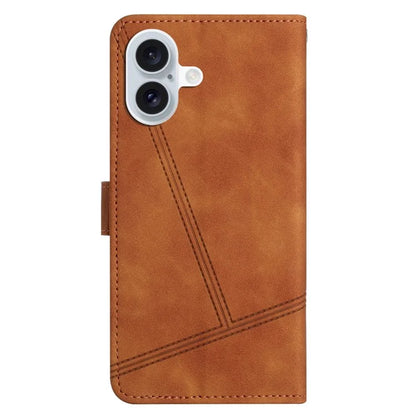 For iPhone 16 Plus Case PU Leather Phone Cover Flip Wallet Lines Imprinted