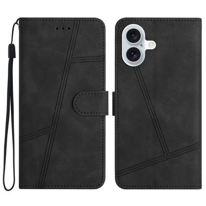 For iPhone 16 Plus Case PU Leather Phone Cover Flip Wallet Lines Imprinted