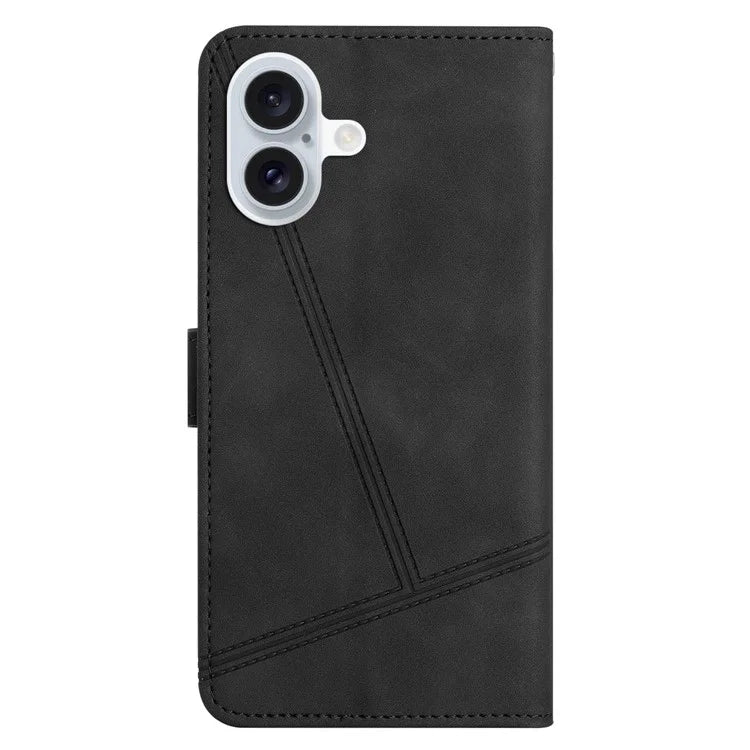 For iPhone 16 Plus Case PU Leather Phone Cover Flip Wallet Lines Imprinted