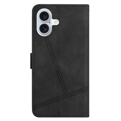 For iPhone 16 Plus Case PU Leather Phone Cover Flip Wallet Lines Imprinted
