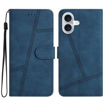 For iPhone 16 Plus Case PU Leather Phone Cover Flip Wallet Lines Imprinted