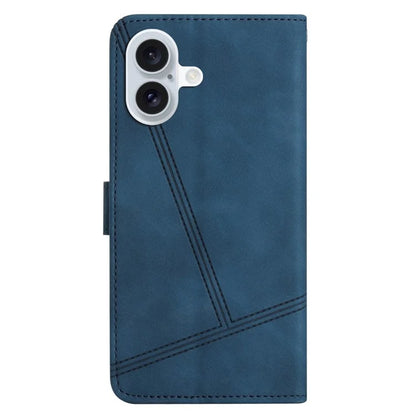 For iPhone 16 Plus Case PU Leather Phone Cover Flip Wallet Lines Imprinted