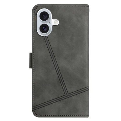 For iPhone 16 Plus Case PU Leather Phone Cover Flip Wallet Lines Imprinted