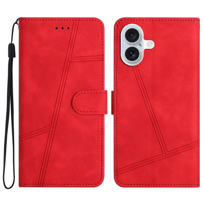 For iPhone 16 Plus Case PU Leather Phone Cover Flip Wallet Lines Imprinted
