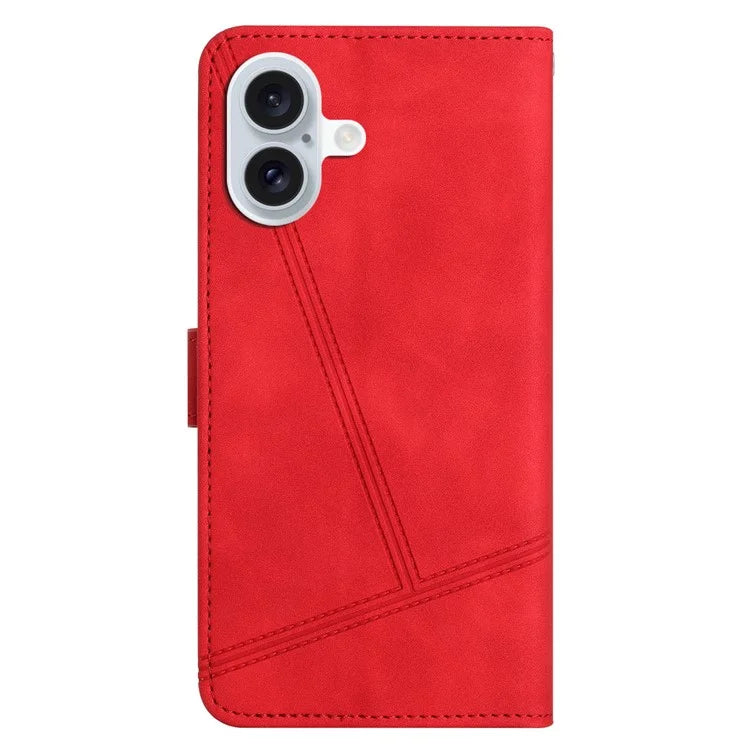 For iPhone 16 Plus Case PU Leather Phone Cover Flip Wallet Lines Imprinted