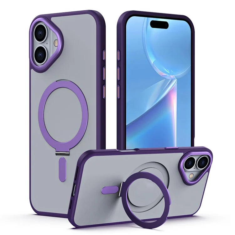 For iPhone 16 Plus Kickstand Case TPU+Acrylic Magnetic Phone Cover