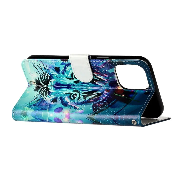 For iPhone 16 Pro Max Case Pattern Printed Leather Phone Cover with Stand 3 Card Holder