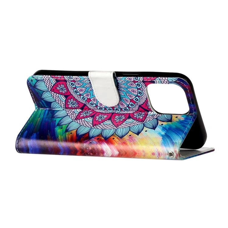 For iPhone 16 Pro Max Case Pattern Printed Leather Phone Cover with Stand 3 Card Holder