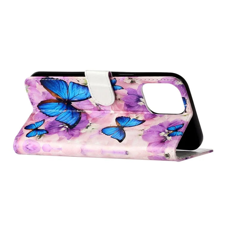 For iPhone 16 Pro Max Case Pattern Printed Leather Phone Cover with Stand 3 Card Holder
