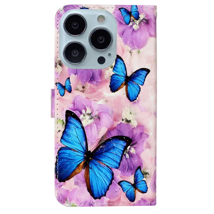 For iPhone 16 Pro Max Case Pattern Printed Leather Phone Cover with Stand 3 Card Holder
