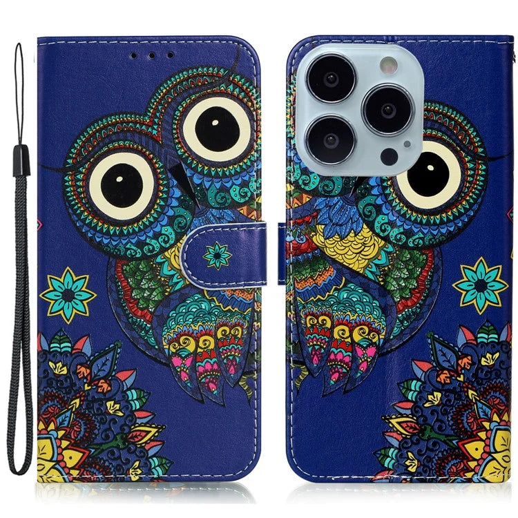 For iPhone 16 Pro Max Case Pattern Printed Leather Phone Cover with Stand 3 Card Holder