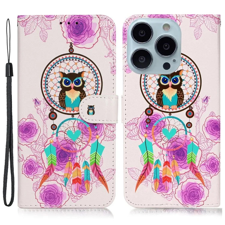 For iPhone 16 Pro Max Case Pattern Printed Leather Phone Cover with Stand 3 Card Holder